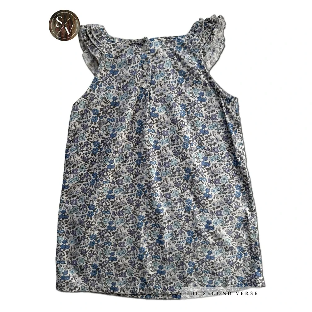 Petite Plume Girls Blue Floral Ruffle Sleeveless Sleepwear Top Whimsy Size 8